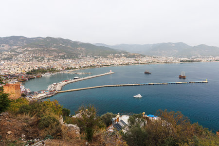 View from above of Alanya port.の写真素材