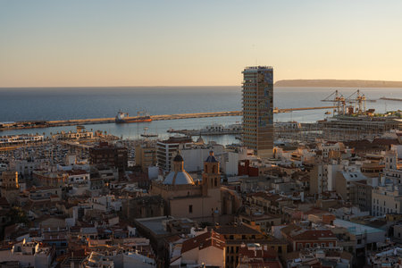 Port in the city of Alicante at sunset.の写真素材