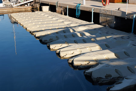 Plastic floating pontoons for jet skis.の写真素材