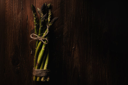 Green asparagus tied with a stringの写真素材