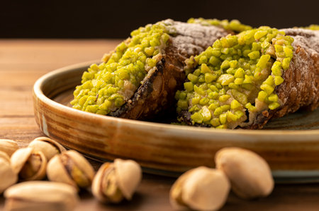 Sicilian cannoli with ricotta and pistachioの写真素材