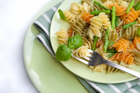 Plate of delicious pasta with asparagus and basil pestoの写真素材