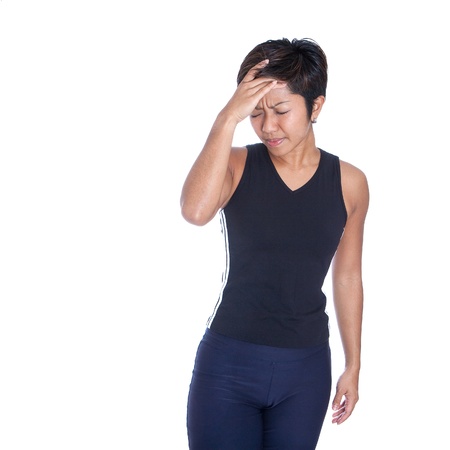 Young athletic woman suffering headache.の写真素材