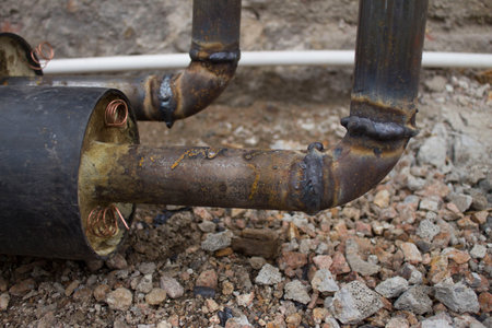 Pipe in polyurethane foam insulation. Thermal insulation of pipes. Pipes for heating and water...