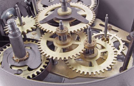 Closeup of gears from clock works.の写真素材