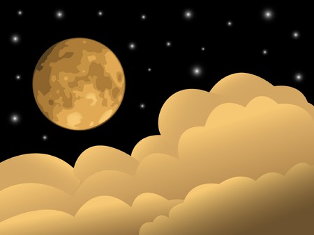 Full moon, clouds and stars.のイラスト素材