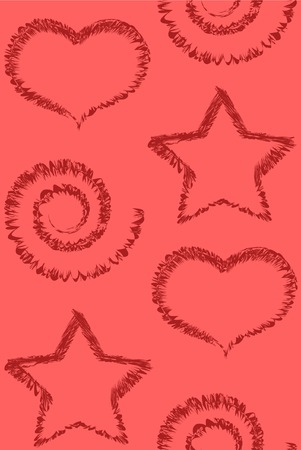 Seamless vector pattern of stars, scrolls and hearts.のイラスト素材