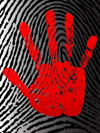 Bloody hand print on the background of fingerprint.のイラスト素材