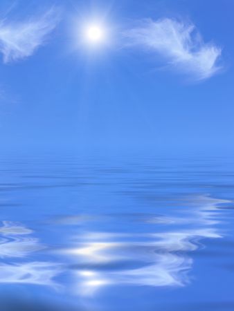 Sunny sky with reflection in water.の写真素材