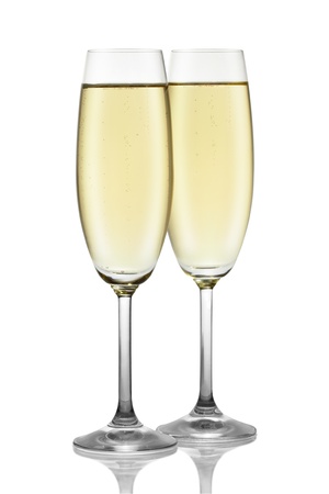 Two glasses of champagne isolated on the white backgroundの写真素材