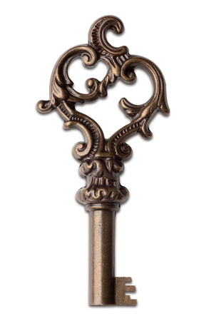 Vintage key with ornaments, isolated on the white background, clipping path included.の写真素材