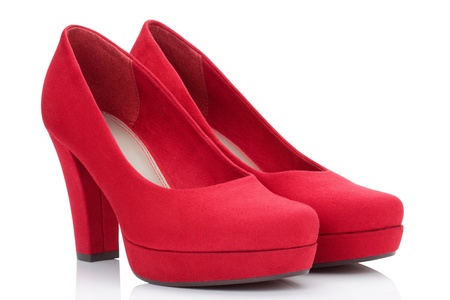 Red court shoes, isolated on the white background, clipping path included の写真素材
