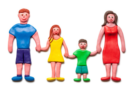 My happy family isolated on the white background  Plasticine  Clipping path included   の写真素材