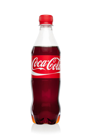  ESTONIA - AUGUST 16, 2014  Coca-Cola drink bottle, isolated on the white background Coca-Cola Company is the leading manufacturer of soda drinks in the world  Illustrative editorial photo のeditorial素材