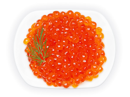 Red caviar, isolated on the white background, clipping path included.の写真素材