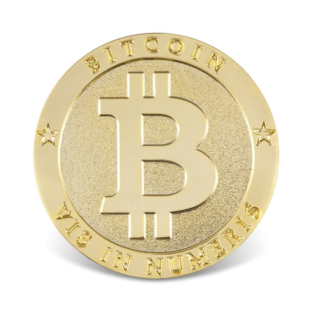 Bitcoin. Golden coin with bitcoin symbol, isolated on the white background,の写真素材