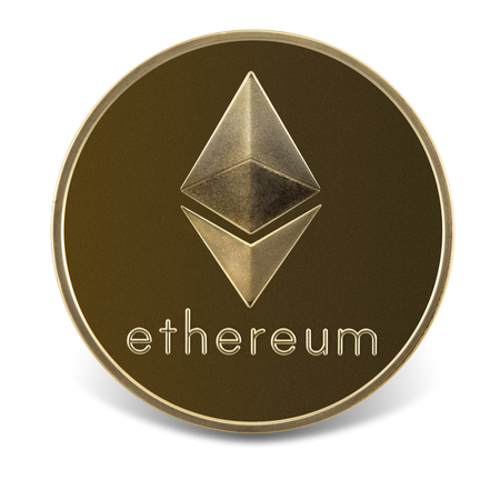 Coin with ethereum symbol, isolated on the white background, clipping path included.の写真素材