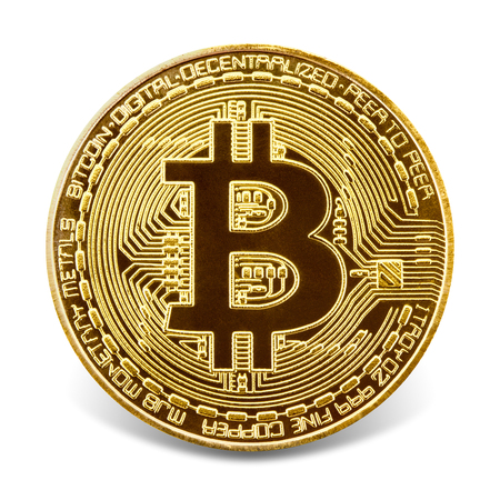 Bitcoin. Golden coin with bitcoin symbol, isolated on the white background, clipping path included.の写真素材