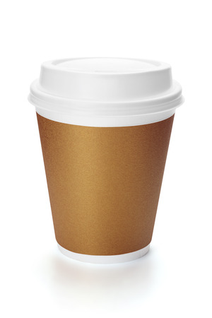 Disposable paper cup with lid, isolated on white background, clipping path included.の写真素材