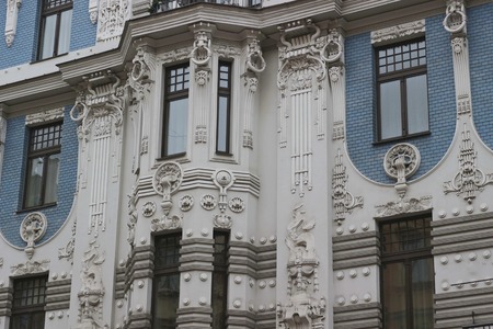 Fragment of Art Nouveau style (Jugenstil). The architect is M. Eisenstein, Riga, Latvia.の写真素材