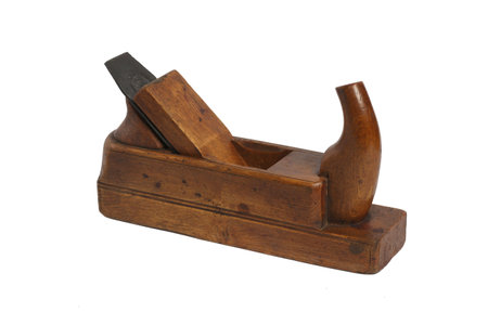 Old wooden hand plane for woodworking white background