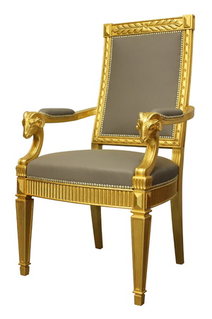 Antique gold French style Louis armchair with leatherの写真素材