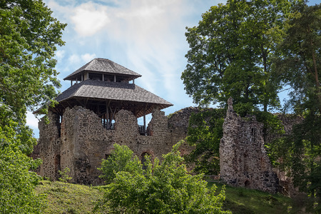 Ruins of the medieval castle in Rauna, Latviaの写真素材
