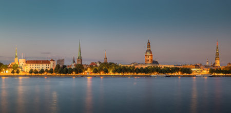 Panoramic view of Riga's old town at sunset. Latvia