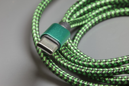 USB Type-C cable. Selective focus with shallow depth of field.の写真素材