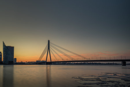 Cable-stayed bridge across Daugava river in Riga, Latvia.