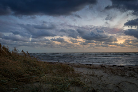 Storm clouds, storm Passing over Sea, dramatic clouds after storm coast line