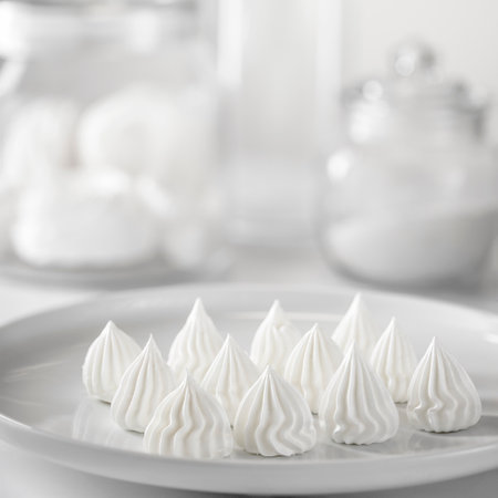 White meringue on plate served in elegant style. Shallow focusの写真素材