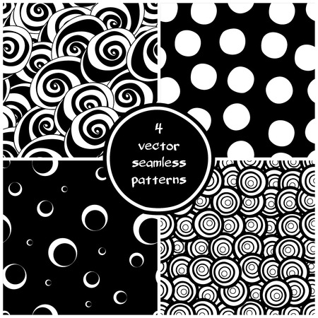 Set of four monochrome geometric patterns. Seamless pattern can be used for wallpaper, pattern fills, web page background,surface textures. Circles backgrounds combo. のイラスト素材