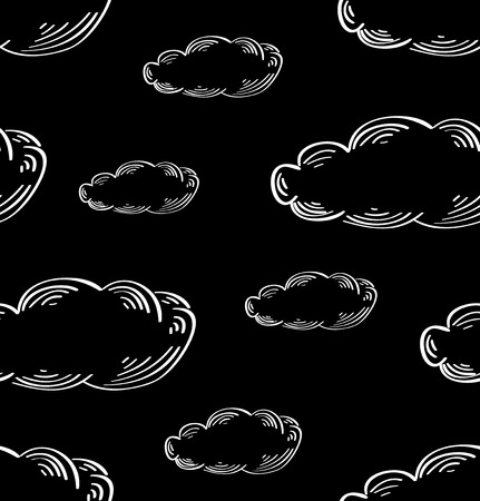 Clouds seamless background in black and white. Hand drawn sketch clouds. Vector illustration.のイラスト素材