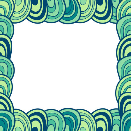 Abstract hand-drawn frame with leaves in green. Vector illustration.のイラスト素材