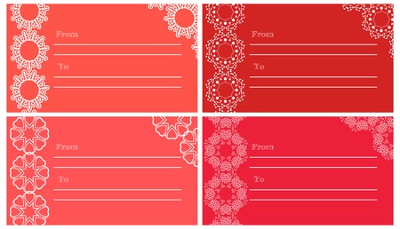 Postcard or invitation templates set with lace decor elements. Can be used as present tag. Vector illustration.のイラスト素材