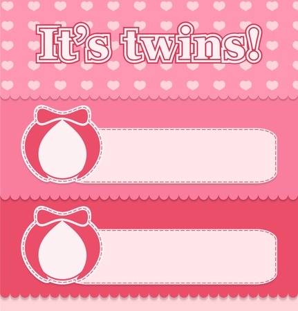 Newborn twins shower invitation. Baby girls arrival card. Vector illustration.のイラスト素材