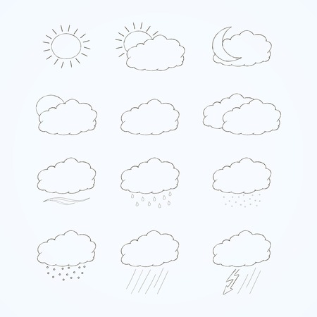 Weather icons set. Sketch vector illustration. Weather theme.のイラスト素材