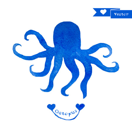 Blue octopus illustration. Watercolor octopus.のイラスト素材