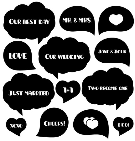Set of wedding bubbles for photo. Foto tags. Party supplies. Vector illustration.のイラスト素材