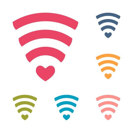 Set of wireless network symbol with hearts for your design. Original abstract wi-fi icon. Internet theme. Vector illustrationのイラスト素材