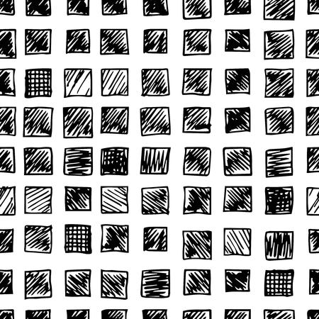 scribble, seamless pattern of doodle rectangles, isolated on white background. texture illustration. design elements. Abstract geometric backdrop.のイラスト素材
