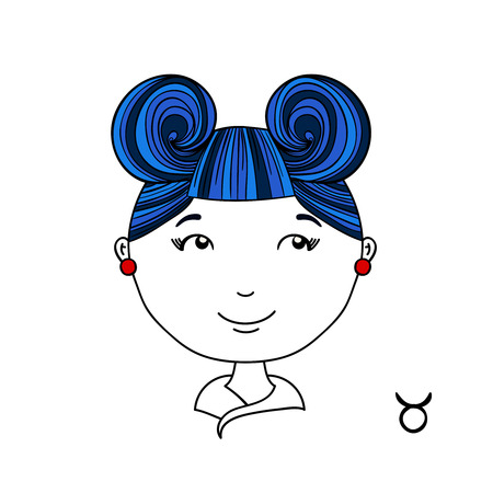 Zodiac sign background. Hand drawn illustration for apparel or kid textile, card, pin, t-shirt print design, magazine. Cartoon character. Kids or adults coloring book.のイラスト素材