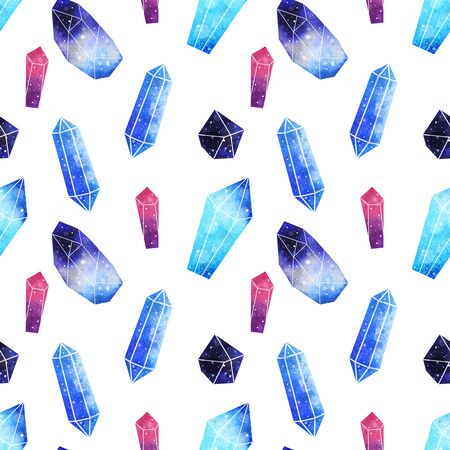 Watercolor gem seamless pattern. Magic crystals background. Hand drawn abstract illustration.の写真素材