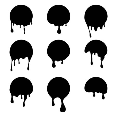 Dripping paint icon set. Current liquid. Paint flows. Melted circle . Current paint, stains. Current inksのイラスト素材
