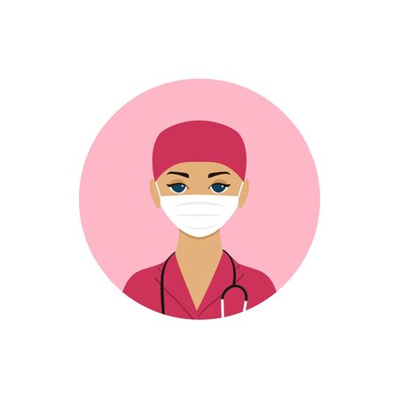 Vector flat profession doctor colorful icon. Nurse in medical face mask. Female avatarのイラスト素材