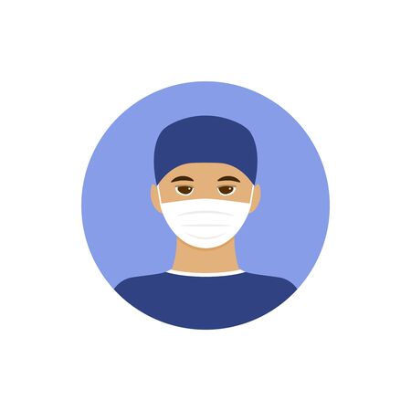 Vector flat profession doctor colorful icon. Medical face mask. Male avatarのイラスト素材