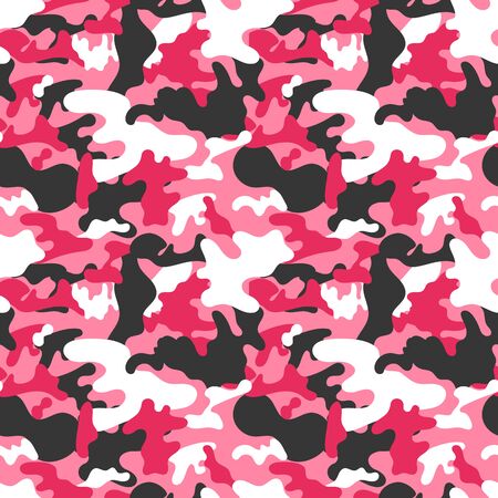 Seamless vector square camouflage pattern. Illustration in pink, white and black. Cute girl camoのイラスト素材