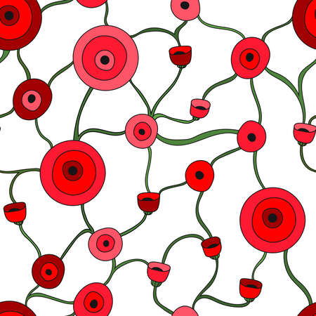 Seamless pattern with poppies. Summer flower vector illustration.のイラスト素材
