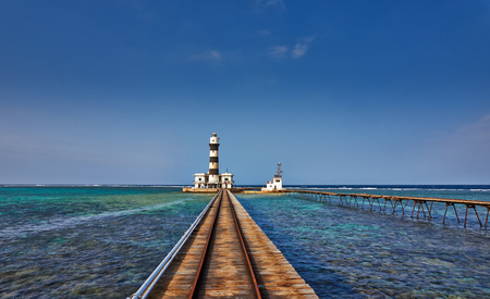 lighthouse on Daedalus Reef, Red Sea, Egypt, Africaの写真素材